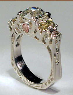 Old Mine Cut Diamond with a Rainbow of Sapphires
